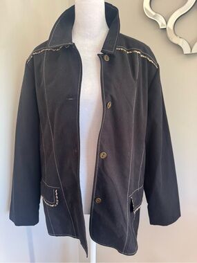 Alfred Dunner Black Jacket with Leopard Print Lining